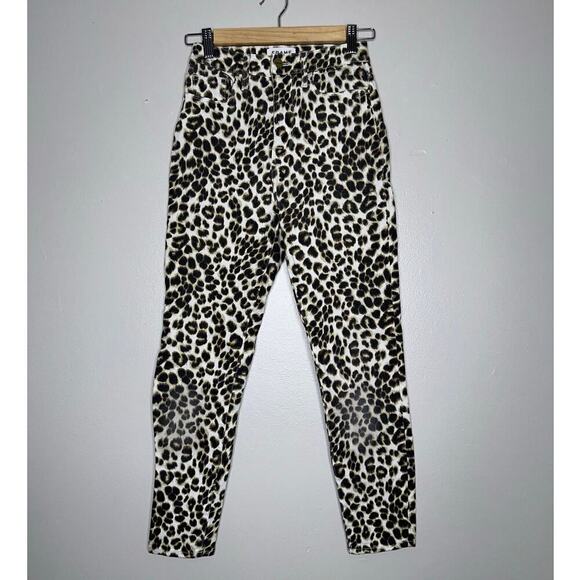 Frame Ali High Rise Cigarette Skinny Jeans Animal Print Size 25 Stretch Leopard - Picture 2 of 8